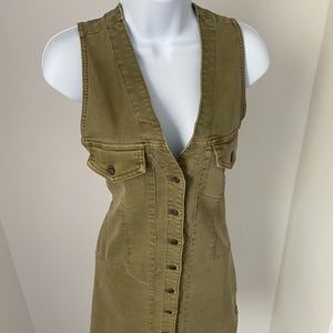 Free People Utility Denim Dress - Olive Green